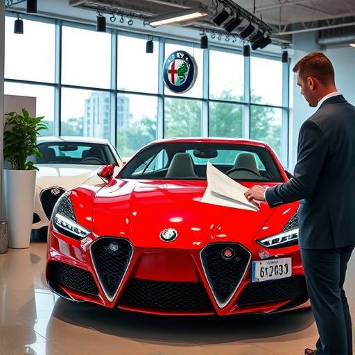 Alfa Romeo car being financed in a dealership office