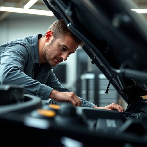 Close-up of a mechanic inspecting the engine of a luxury car