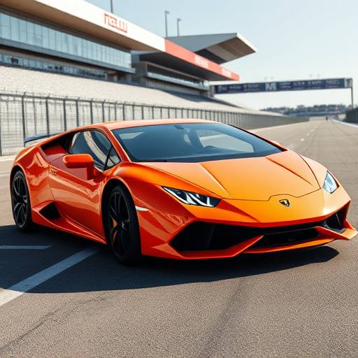 Orange Lamborghini Huracan STO parked on a race track pit lane