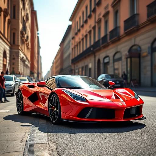 Red Ferrari SF90 Stradale parked on a sunny Milan street